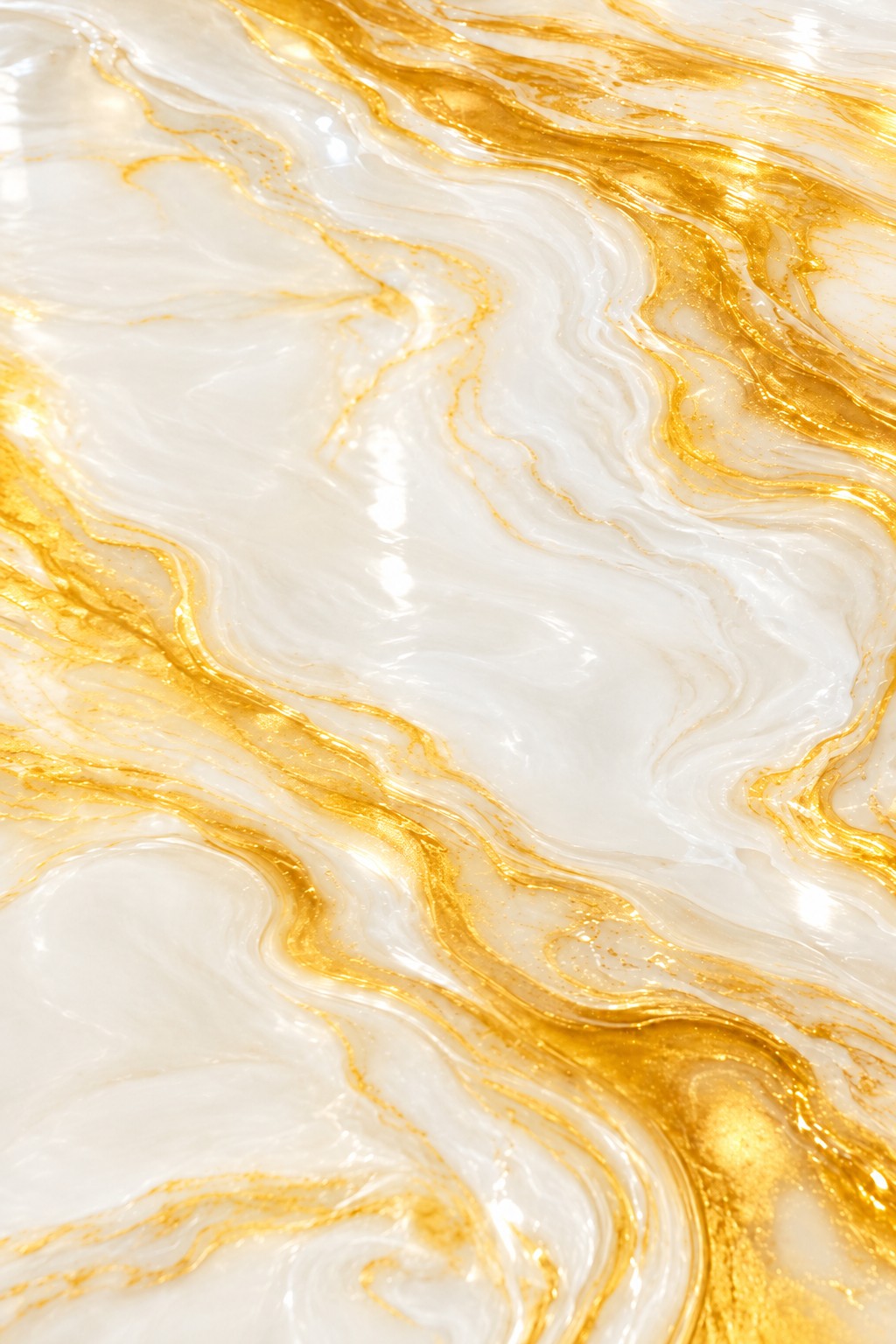 White and gold liquid epoxy floor swirl